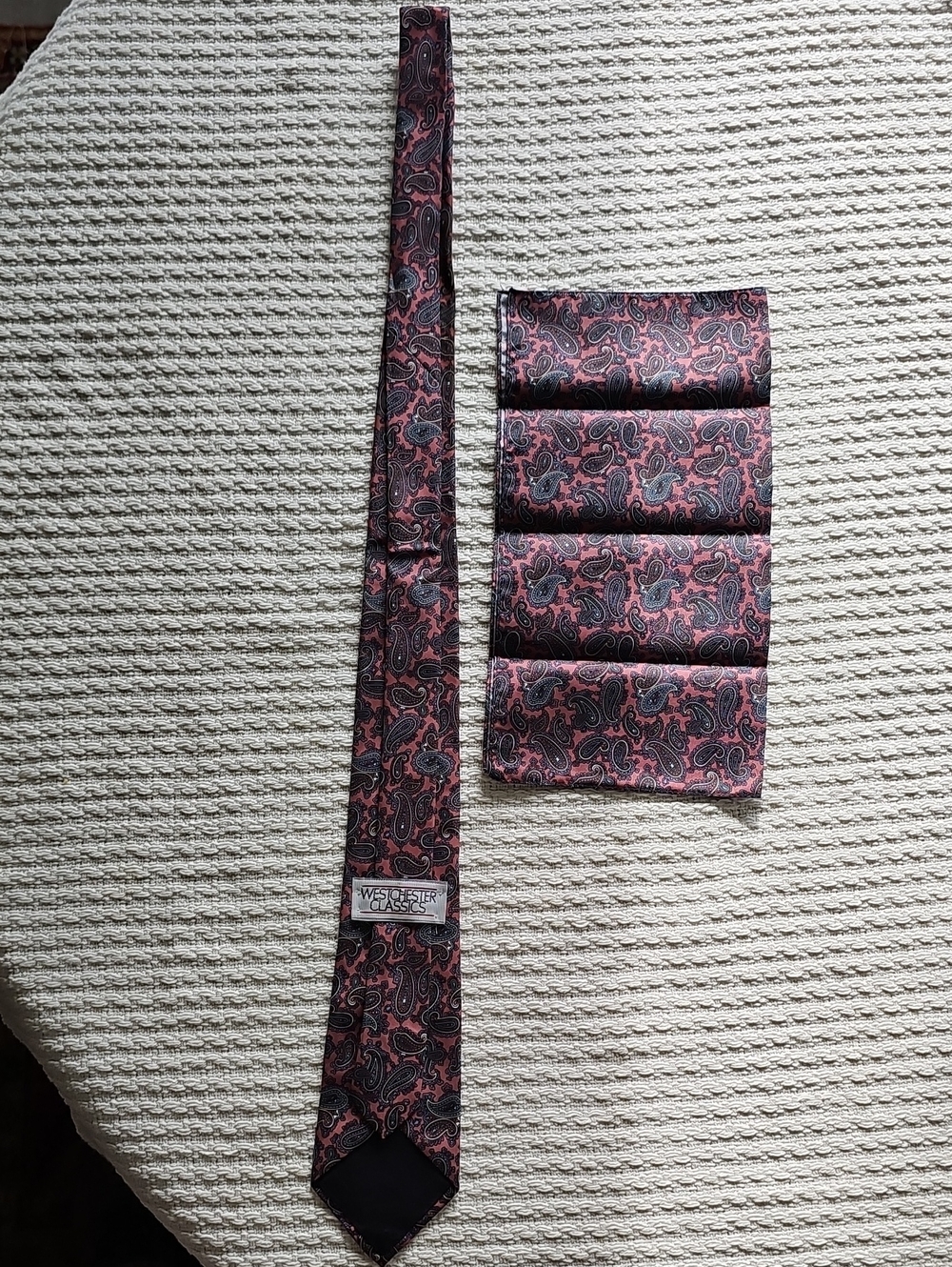 Classic Paisley Burgundy and Black Tie with Matching Pocket Square